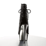 Pleaser DELIGHT-1018RS Platform Ankle Boot (Black Velvet-Pewter Rhinestone/ Pewter Chrome)