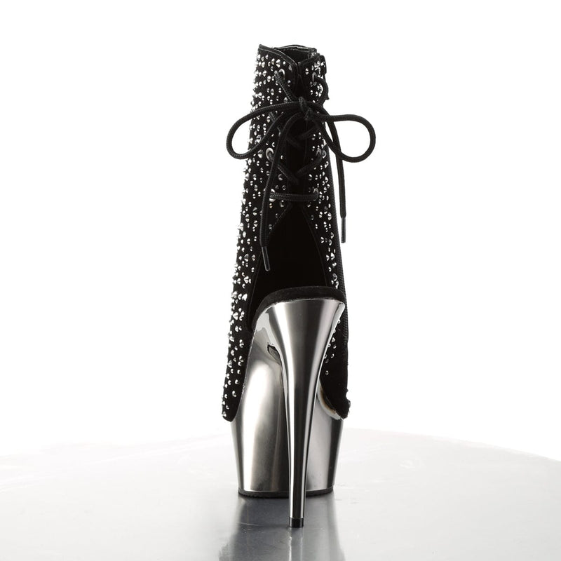 Pleaser DELIGHT-1018RS Platform Ankle Boot (Black Velvet-Pewter Rhinestone/ Pewter Chrome)