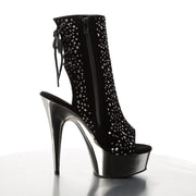 Pleaser DELIGHT-1018RS Platform Ankle Boot (Black Velvet-Pewter Rhinestone/ Pewter Chrome)