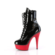 Pleaser DELIGHT-1020 Platform Ankle Boot (Black Patent/Red)