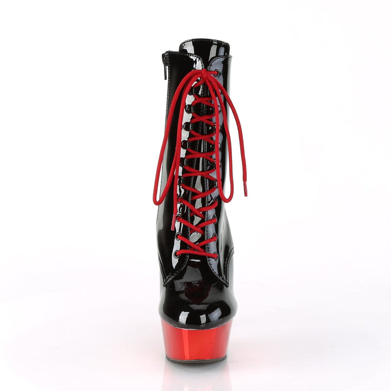 Pleaser DELIGHT-1020 Platform Ankle Boot (Black Patent/Red Chrome)