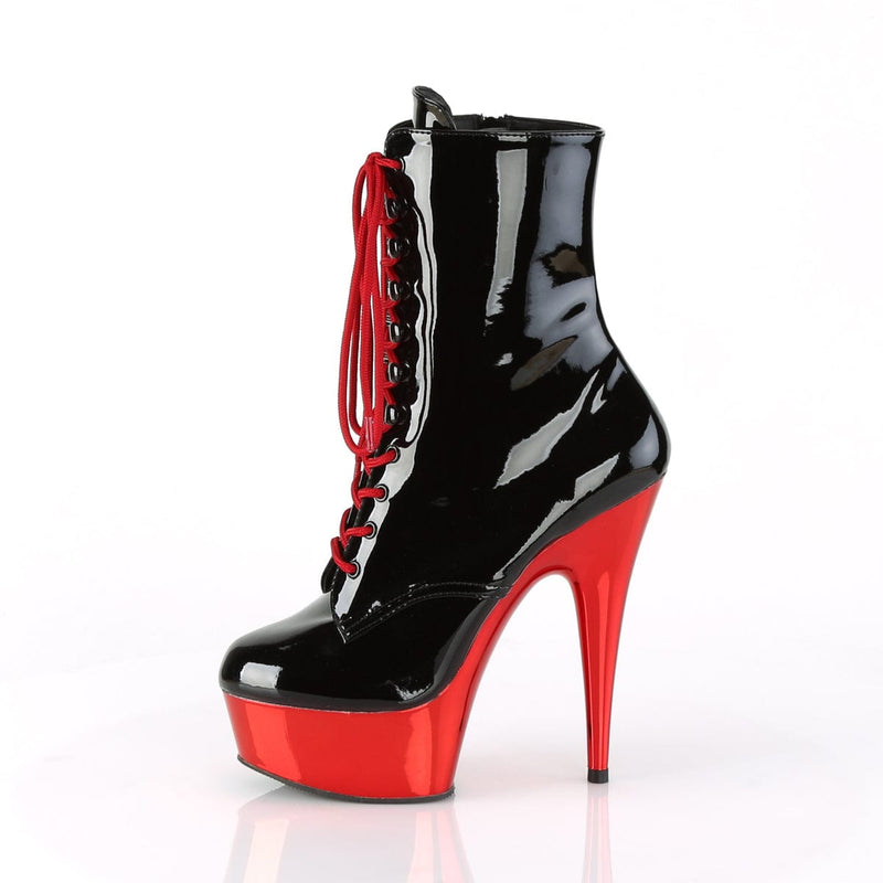 Pleaser DELIGHT-1020 Platform Ankle Boot (Black Patent/Red Chrome)