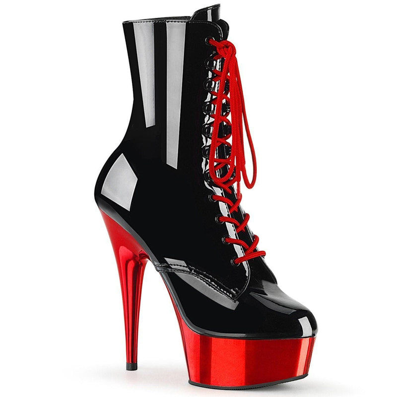 Pleaser DELIGHT-1020 Platform Ankle Boot (Black Patent/Red Chrome)