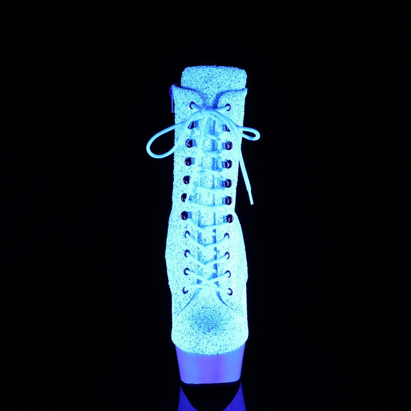 Pleaser DELIGHT-1020LG Platform Ankle Boot (Neon White Multi Glitter/Neon White)