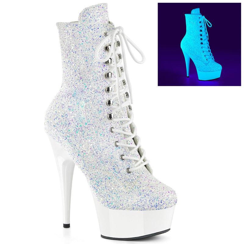 Pleaser DELIGHT-1020LG Platform Ankle Boot (Neon White Multi Glitter/Neon White)