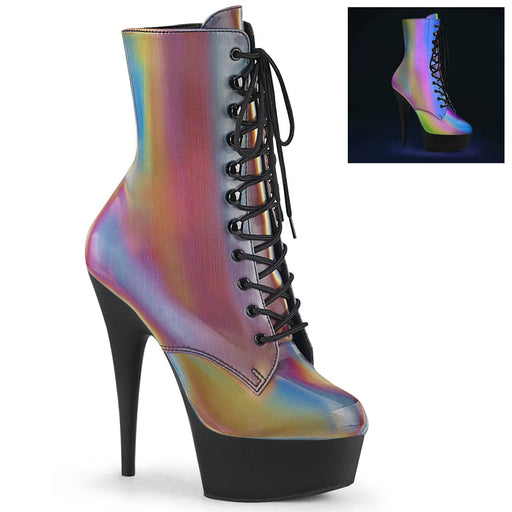 Pleaser DELIGHT-1020REFL Platform Ankle Boot (Rainbow Reflective/Black Matte)