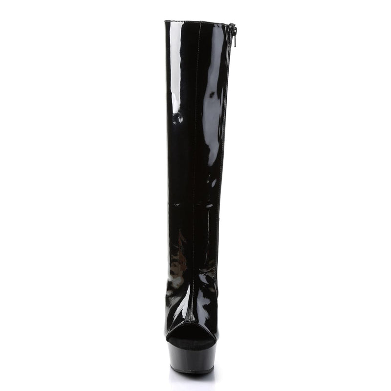 Pleaser DELIGHT-2018 Platform Knee High Boot (Black Patent/Black)