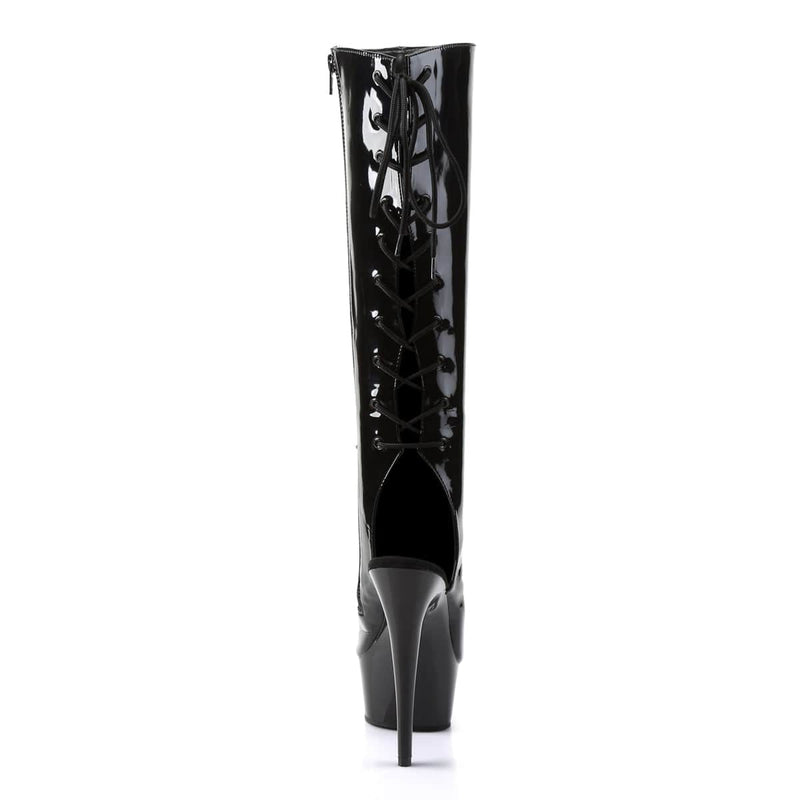 Pleaser DELIGHT-2018 Platform Knee High Boot (Black Patent/Black)