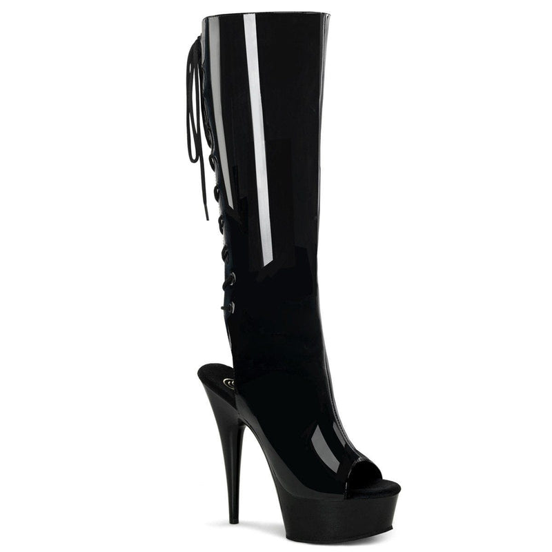 Pleaser DELIGHT-2018 Platform Knee High Boot (Black Patent/Black)