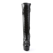 Pleaser DELIGHT-2023 Platform Knee High Boot (Black Stretch Faux Leather/Black Matte)