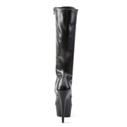Pleaser DELIGHT-2023 Platform Knee High Boot (Black Stretch Faux Leather/Black Matte)