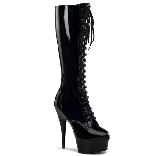 Pleaser DELIGHT-2023 Platform Knee High Boot (Black Stretch Patent/Black)