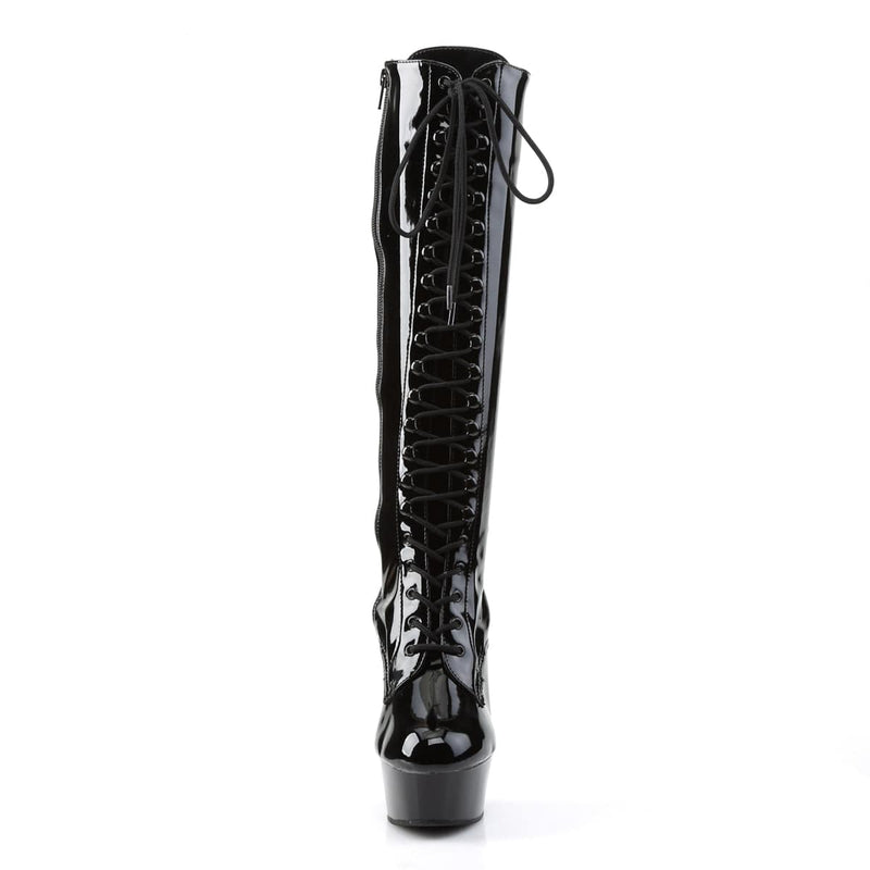 Pleaser DELIGHT-2023 Platform Knee High Boot (Black Stretch Patent/Black)