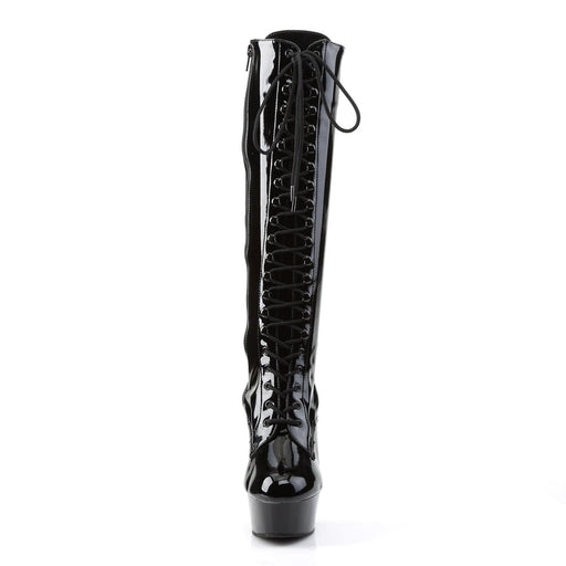Pleaser DELIGHT-2023 Platform Knee High Boot (Black Stretch Patent/Black)