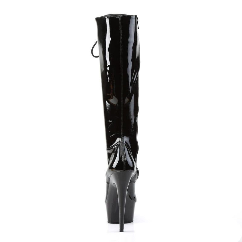 Pleaser DELIGHT-2023 Platform Knee High Boot (Black Stretch Patent/Black)