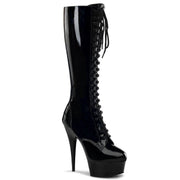 Pleaser DELIGHT-2023 Platform Knee High Boot (Black Stretch Patent/Black)