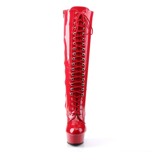 Pleaser DELIGHT-2023 Platform Knee High Boot (Red Stretch Patent/Red)