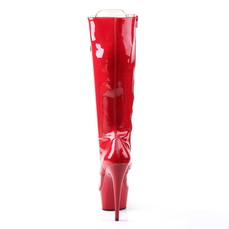 Pleaser DELIGHT-2023 Platform Knee High Boot (Red Stretch Patent/Red)