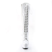 Pleaser DELIGHT-2023 Platform Knee High Boot (White Stretch Patent/White)