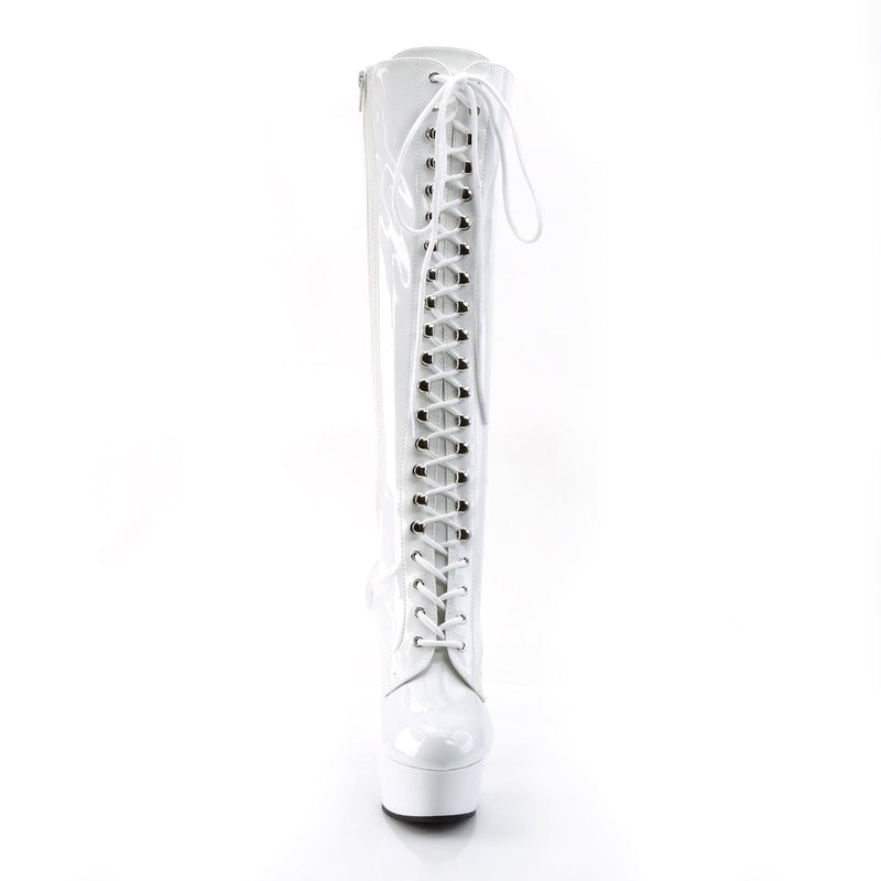 Pleaser DELIGHT-2023 Platform Knee High Boot (White Stretch Patent/White)