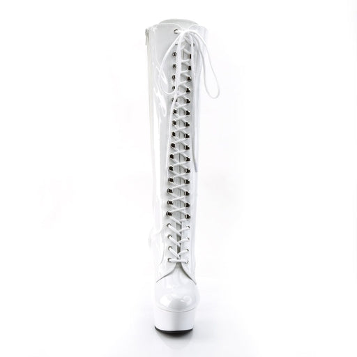 Pleaser DELIGHT-2023 Platform Knee High Boot (White Stretch Patent/White)