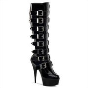 Pleaser DELIGHT-2049 Platform Knee High Boot (Black Patent/Black)