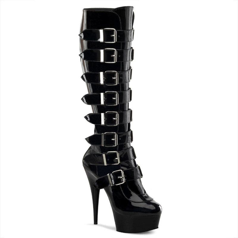 Pleaser DELIGHT-2049 Platform Knee High Boot (Black Patent/Black)