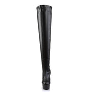 Pleaser DELIGHT-3000 Platform Thigh High Boot (Black Stretch Faux Leather/Black Matte)