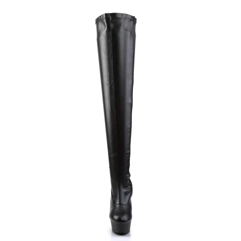 Pleaser DELIGHT-3000 Platform Thigh High Boot (Black Stretch Faux Leather/Black Matte)