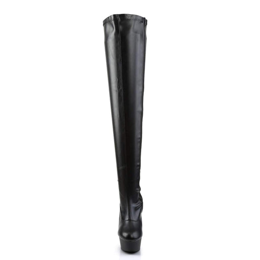 Pleaser DELIGHT-3000 Platform Thigh High Boot (Black Stretch Faux Leather/Black Matte)