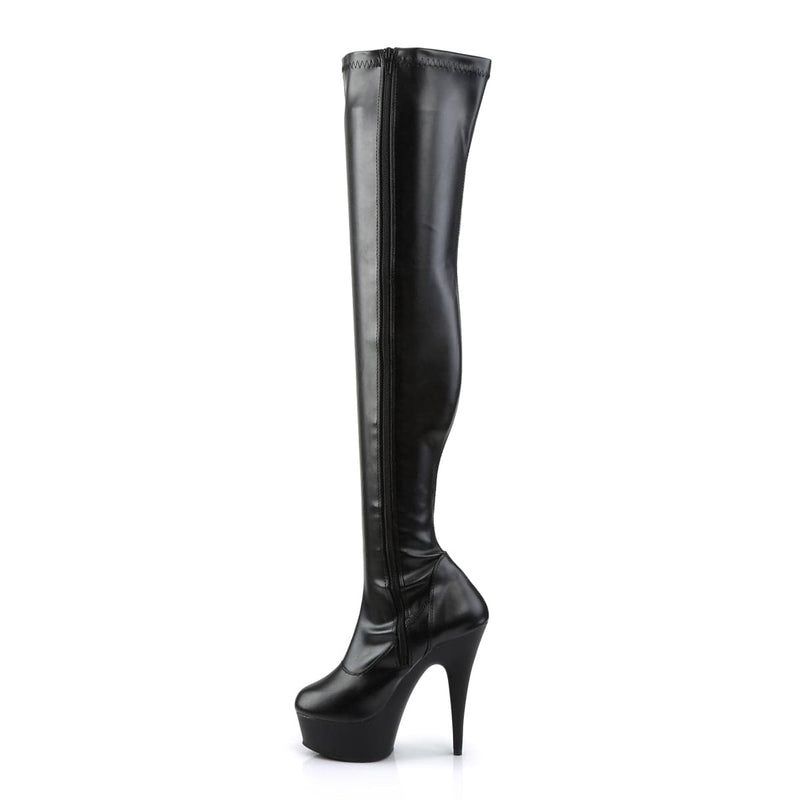 Pleaser DELIGHT-3000 Platform Thigh High Boot (Black Stretch Faux Leather/Black Matte)