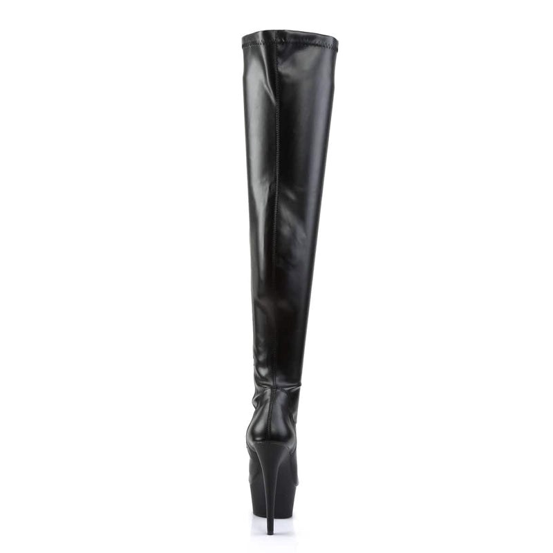 Pleaser DELIGHT-3000 Platform Thigh High Boot (Black Stretch Faux Leather/Black Matte)