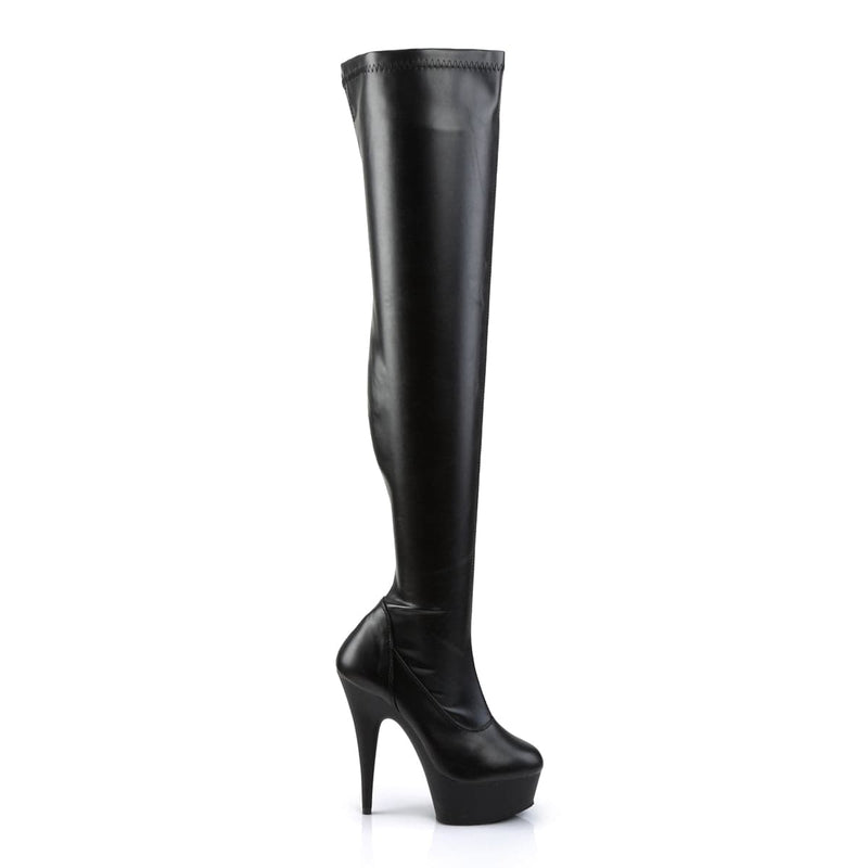 Pleaser DELIGHT-3000 Platform Thigh High Boot (Black Stretch Faux Leather/Black Matte)