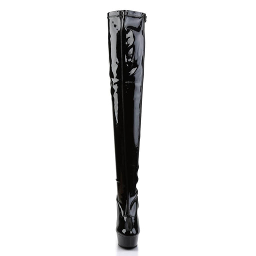 Pleaser DELIGHT-3000 Platform Thigh High Boot (Black Stretch Patent/Black)