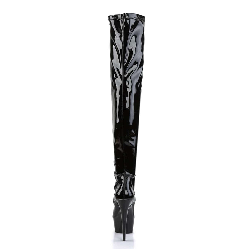 Pleaser DELIGHT-3000 Platform Thigh High Boot (Black Stretch Patent/Black)