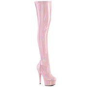 Pleaser DELIGHT-3000HWR Platform Thigh High Boot (Baby Pink Hologram Patent/M)
