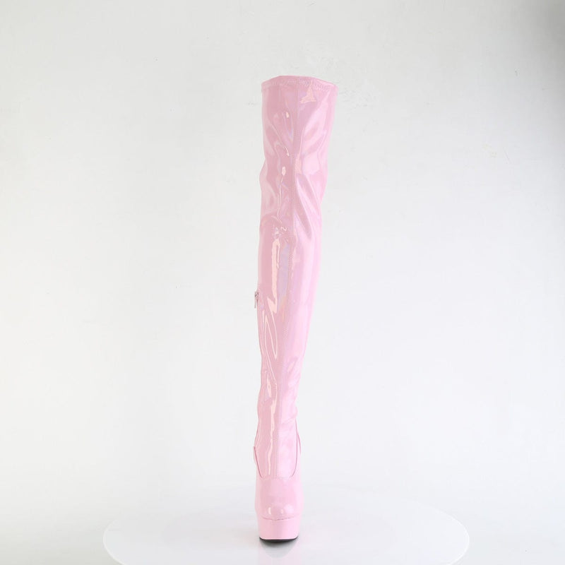 Pleaser DELIGHT-3000HWR Platform Thigh High Boot (Baby Pink Hologram Patent/M)