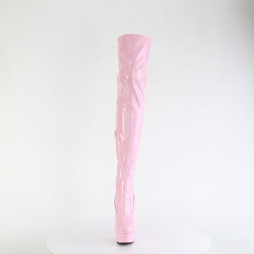Pleaser DELIGHT-3000HWR Platform Thigh High Boot (Baby Pink Hologram Patent/M)