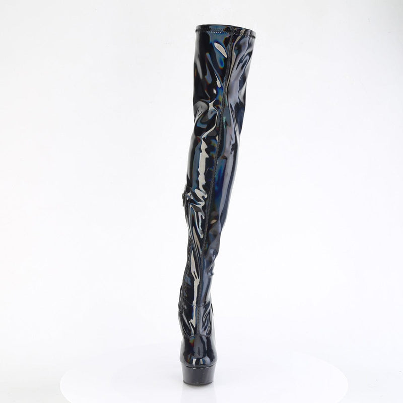 Pleaser DELIGHT-3000HWR Platform Thigh High Boot (Black Hologram Patent/M)