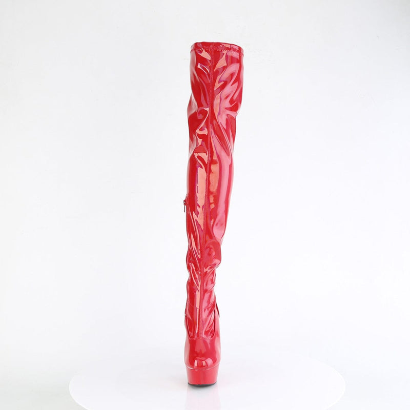 Pleaser DELIGHT-3000HWR Platform Thigh High Boot (Red Hologram Patent/M)