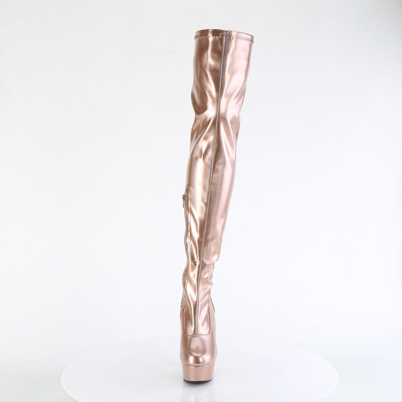 Pleaser DELIGHT-3000HWR Platform Thigh High Boot (Rose Gold Hologram Pu/M)