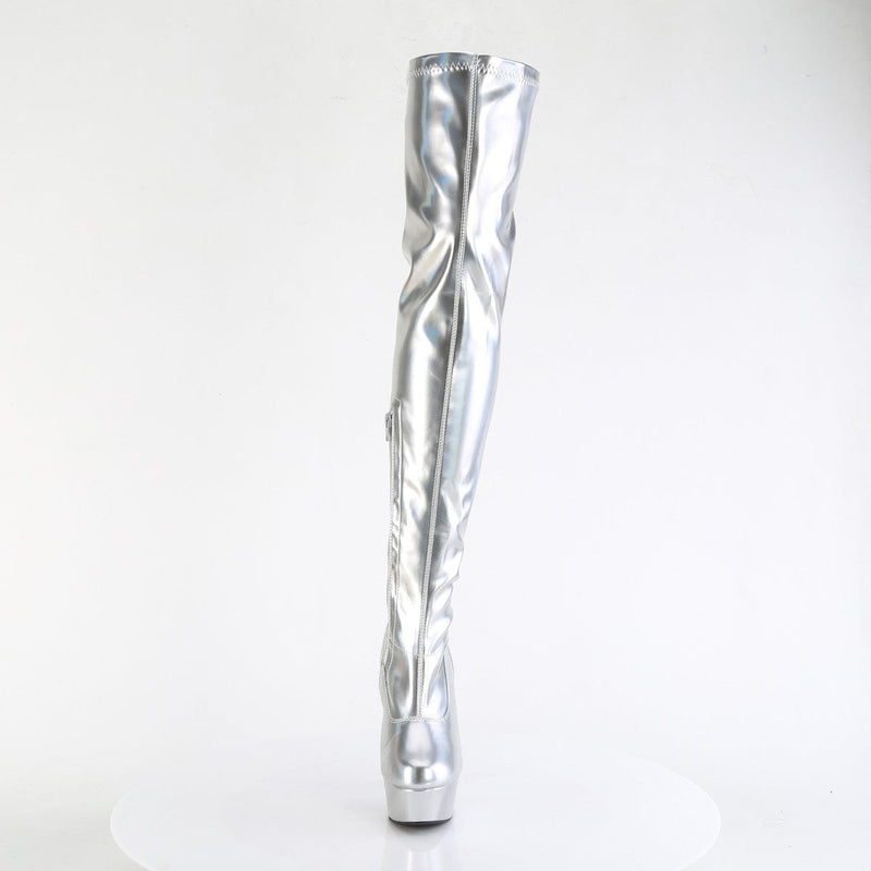 Pleaser DELIGHT-3000HWR Platform Thigh High Boot (Silver Hologram Pu/M)