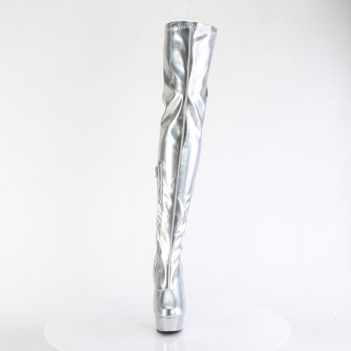 Pleaser DELIGHT-3000HWR Platform Thigh High Boot (Silver Hologram Pu/M)