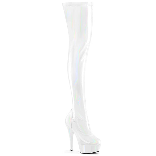 Pleaser DELIGHT-3000HWR Platform Thigh High Boot (White Hologram Patent/M)