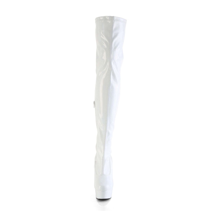 Pleaser DELIGHT-3000HWR Platform Thigh High Boot (White Hologram Patent/M)