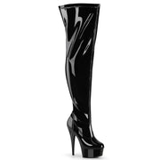 Pleaser DELIGHT-3000WCF Platform Thigh High Boot (Black Stretch Patent/Black)