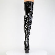 Pleaser DELIGHT-3000WCF Platform Thigh High Boot (Black Stretch Patent/Black)