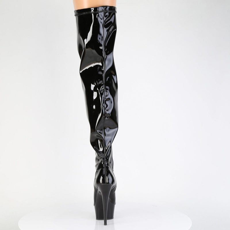 Pleaser DELIGHT-3000WCF Platform Thigh High Boot (Black Stretch Patent/Black)
