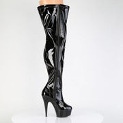 Pleaser DELIGHT-3000WCF Platform Thigh High Boot (Black Stretch Patent/Black)