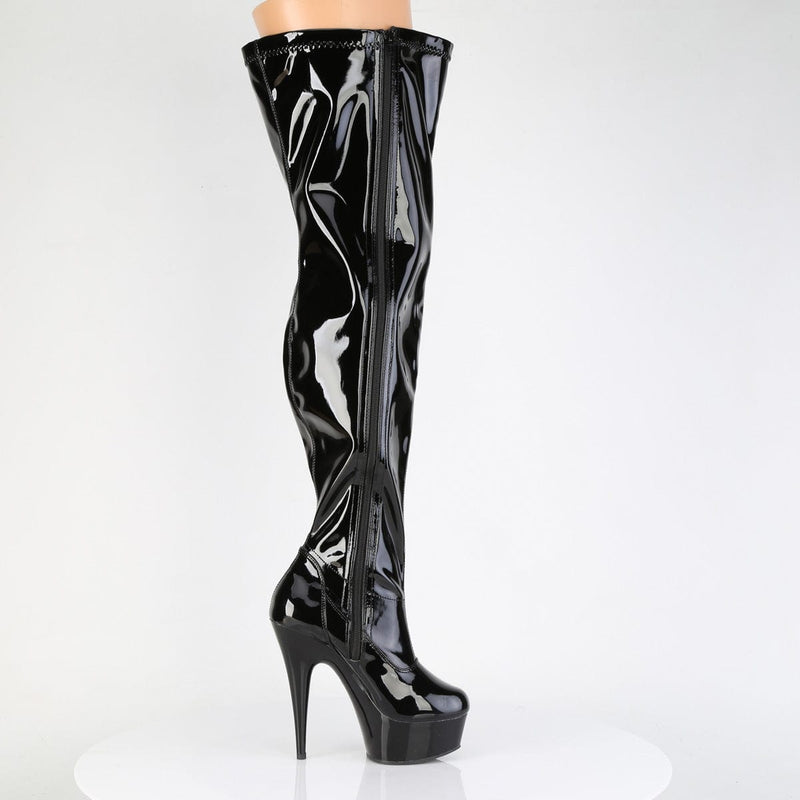 Pleaser DELIGHT-3000WCF Platform Thigh High Boot (Black Stretch Patent/Black)